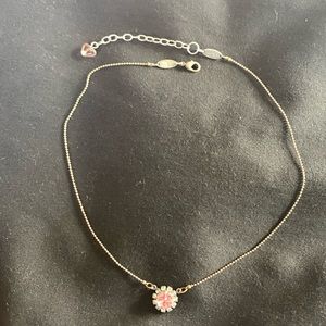 Sabika necklace. 17 inch. Pink crystal with white surround.